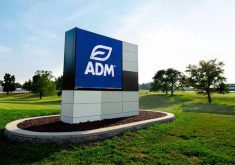 An ADM sign at the entrance to the company's headquarters.