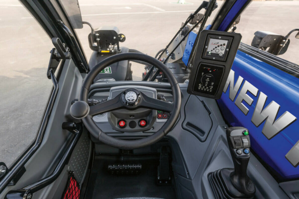 An interior photo of the cab of New Holland's new TH6.26 telehandler.