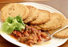 A plate with Lentil griddle cakes on it.