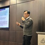 Saskatchewan crop researcher Bunyamin Tar’an presents his flax results at a Diverse Field Crops Cluster Research Day in March.