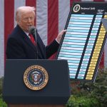 U.S president Donald Trump held up a list of countries and the tariffs each would be charged while speaking in the Rose Garden Wednesday afternoon.