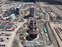 Aerial view of a Cargill canola crushing facility under construction near Regina in the summer of 2024.