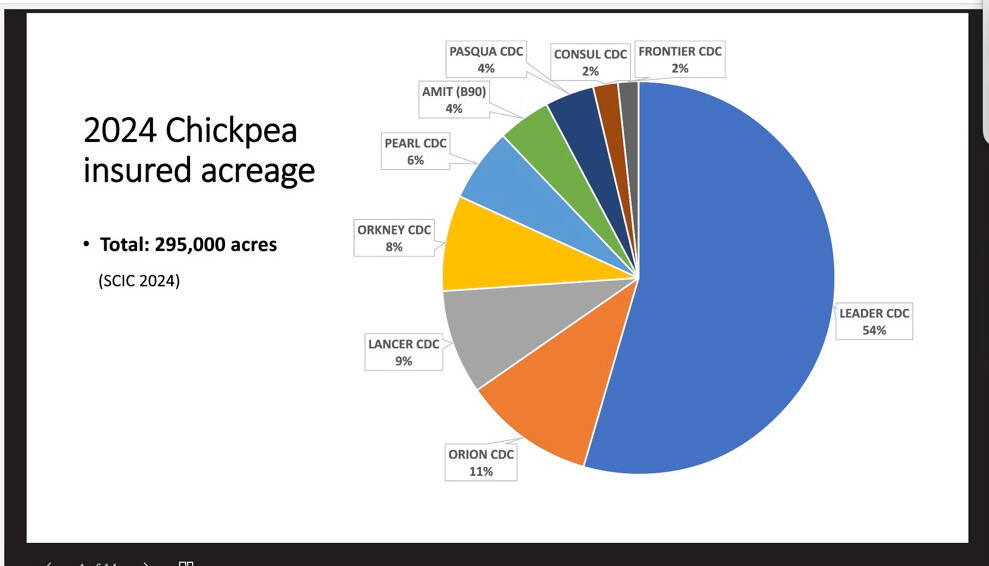 Pie chart showing insured chickpea acreage by variety for 2024.