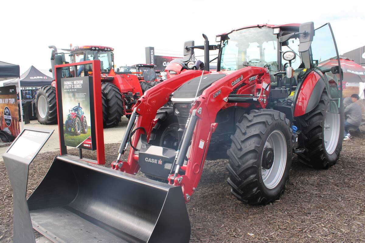 The Case IH version of the new utility tractors, the Farmall C, on display at a farm show recently.