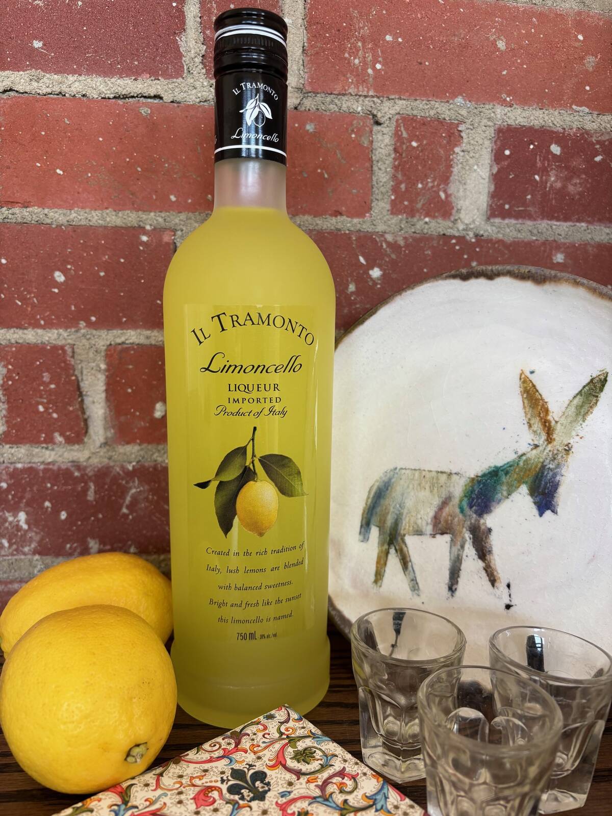 A bottle of Limoncello liqueur.