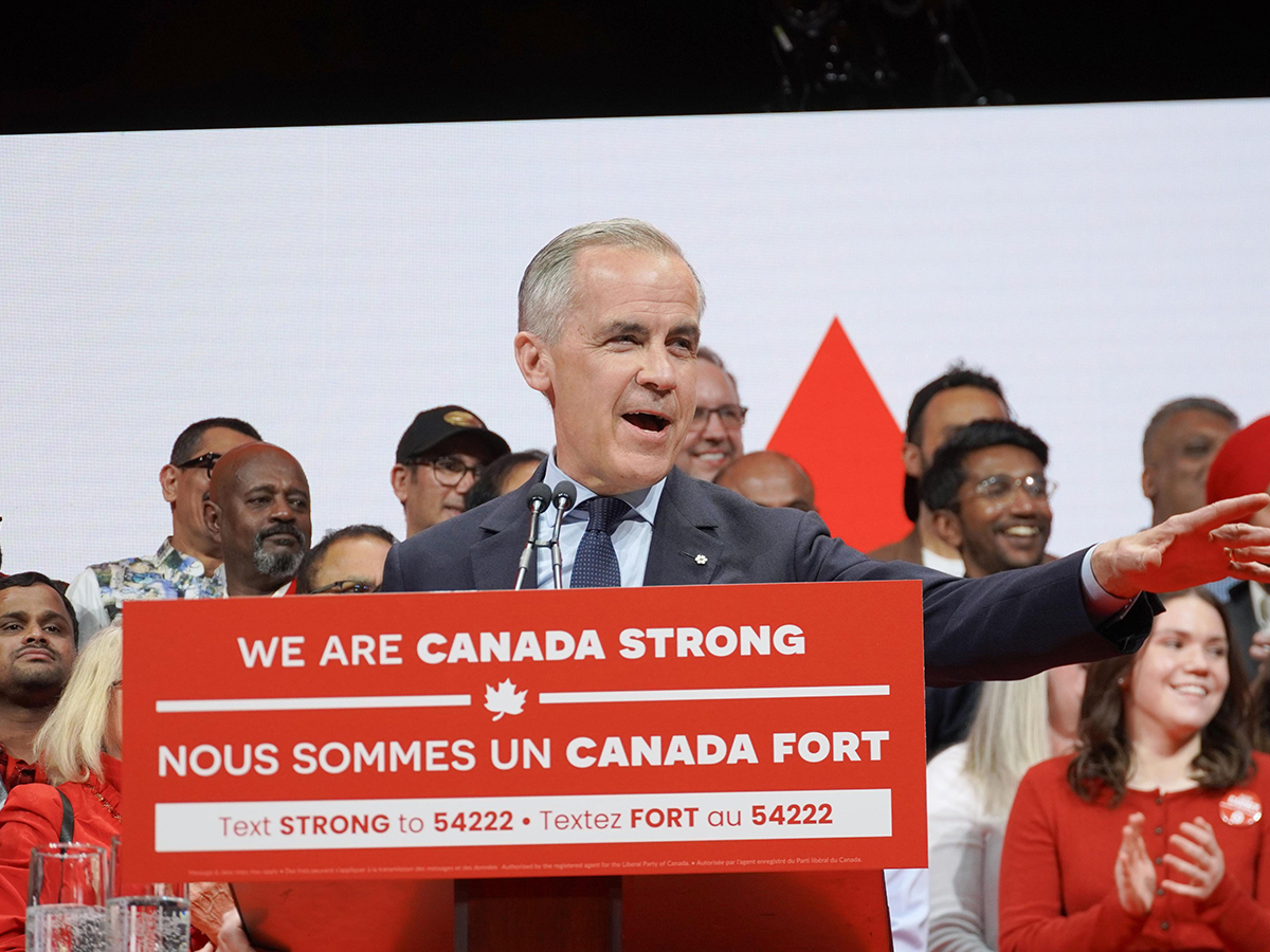 Canadian Prime Minister Mark Carney speaks in the small hours of April 29, 2025, in Ottawa after his Liberal Party won the general election the previous day.