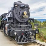 One of the country's last operating steam engines, part of the Kettle Valley Railway in the Summerland, B.C., area, sits on the tracks ready to move on.