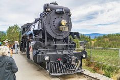 One of the country's last operating steam engines, part of the Kettle Valley Railway in the Summerland, B.C., area, sits on the tracks ready to move on.