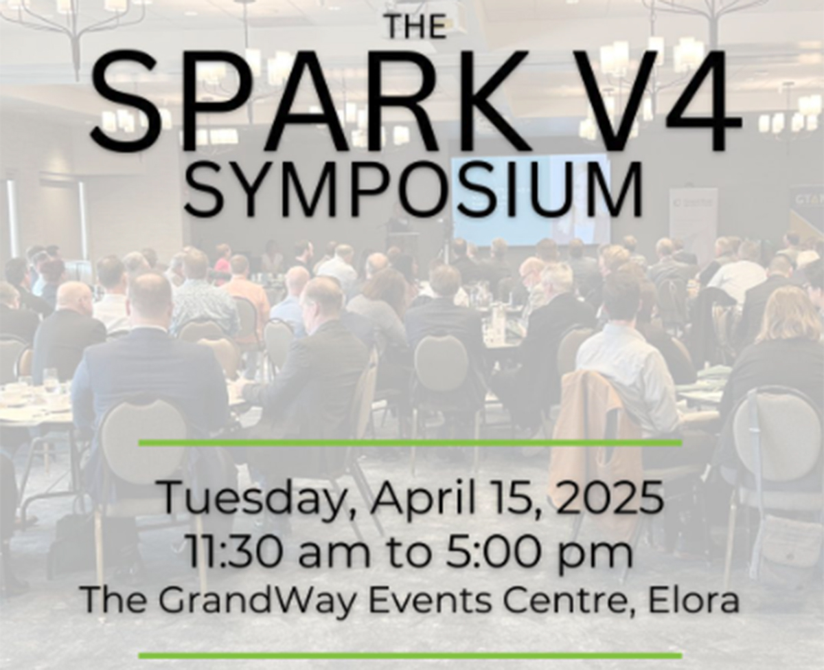 A promotional image for the Spark Symposium held in Elora, Ontario, April 15, 2025.