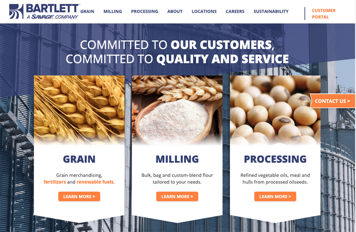 Bartlett is headquartered in Kansas City with locations in the American Midwest and East Coast, and Mexico. It is part of the Savage group of companies. | Screencap via bartlettco.com
