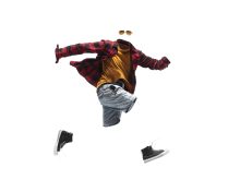 An invisible person can be seen only because of the glasses, shorts, t-shirt, gloves and shoes they're wearing.