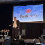 The Canadian Pork Council’s Stephen Heckbert speaks at the Saskatchewan Pork Industry Symposium, November 2024. Photo: Janelle Rudolph