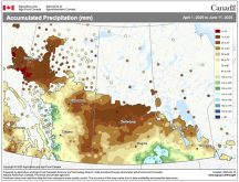 An agriculture Canada map showing accumulated precipitation shows the Prairies are still very dry.