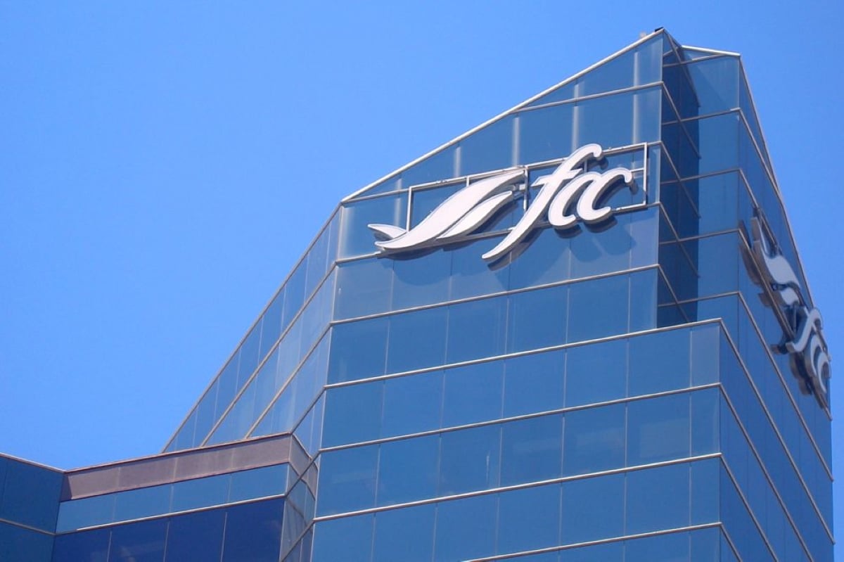Farm Credit Canada's logo on its office tower in Regina.