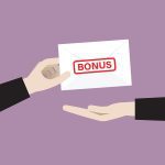 A graphic image showing an envelope labelled, "Bonus," being handed from one hand to another.