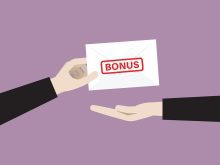 A graphic image showing an envelope labelled, "Bonus," being handed from one hand to another.