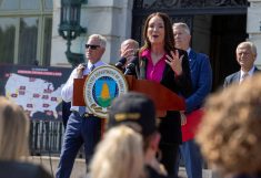 U.S. Agriculture Secretary Brooke Rollins speaks during a press conference to discuss the U.S. Department of Agriculture (USDA)’s “National Farm Security Action Plan,” outside the USDA in Washington, D.C., U.S., July 8, 2025. Photo: Reuters/Umit Bektas
