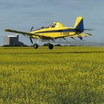 Spraying canola just east of Delisle, Sask