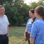 Saskatchewan Premier Scott Moe chats with participants in the junior cattle show at Ag In Motion 2025.