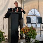 Keith Busch delivers a pitch for fertilizer purchasing platform ClearCost Ag at Ag In Motion 2025. Photo: Jonah Grignon