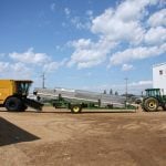 PAMI's combine calibration machine displayed at Prairie Agricultural Machinery Institute in Humboldt at their 50th anniversary open house July 2025.