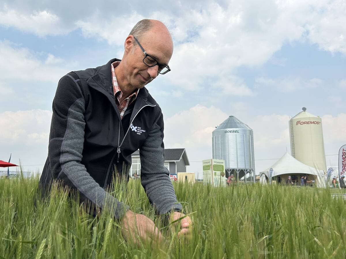 Aaron Beattie is an oat and barley breeder with the Crop Development Centre at the University of Saskatchewan. He spoke to farmers and media at Ag In Motion, a farm show held near Langham, Sask. from July 15-17