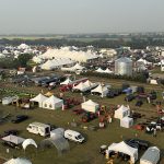 Looking southwest at Ag in Motion from atop the AGI bins in the northeast corner of the show grounds.