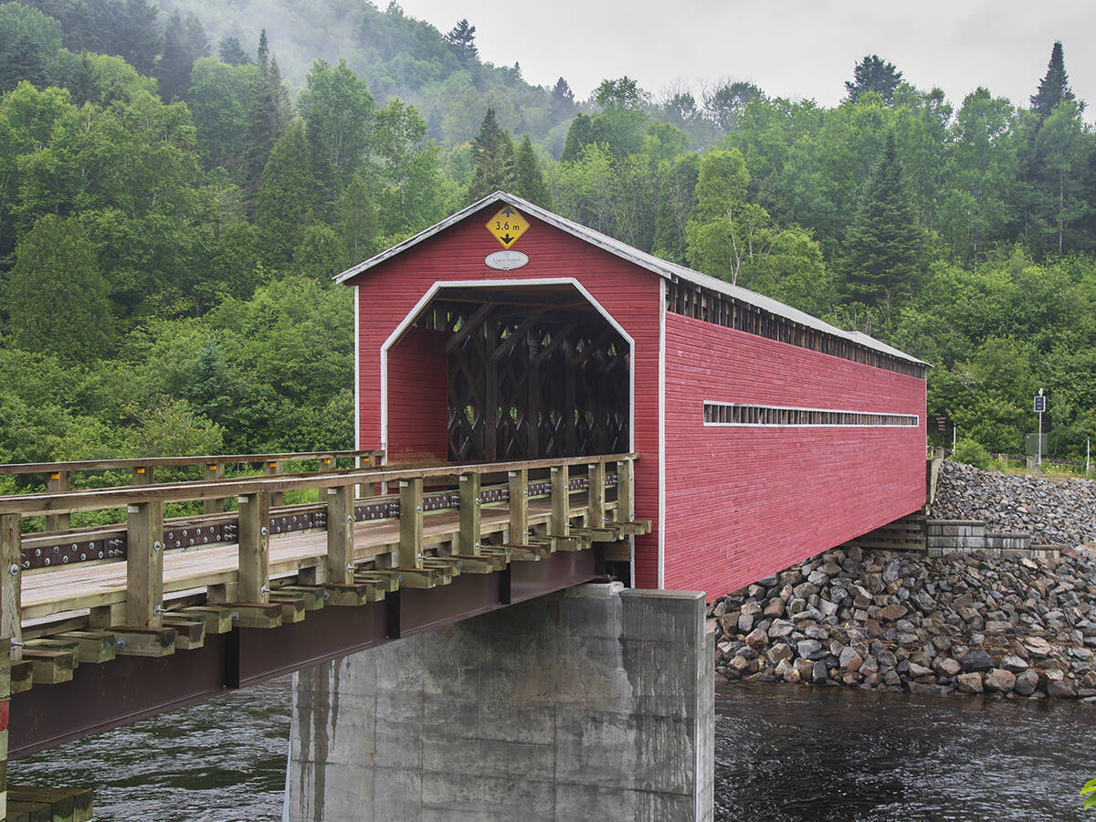 Louis Gravel covered bridge, dating to 1934, along the Saguenay Fjord Route.