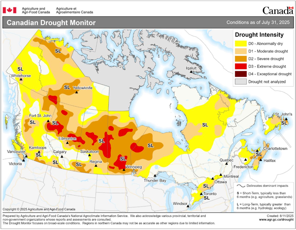 An Agriculture Canada map showing drought conditions across the country.