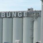 The "BUNGE" sign atop a grain terminal facility.