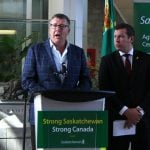Scott Moe (left) and Kody Blois (right) during press conference on canola trade discussions. Photo: Janelle Rudolph