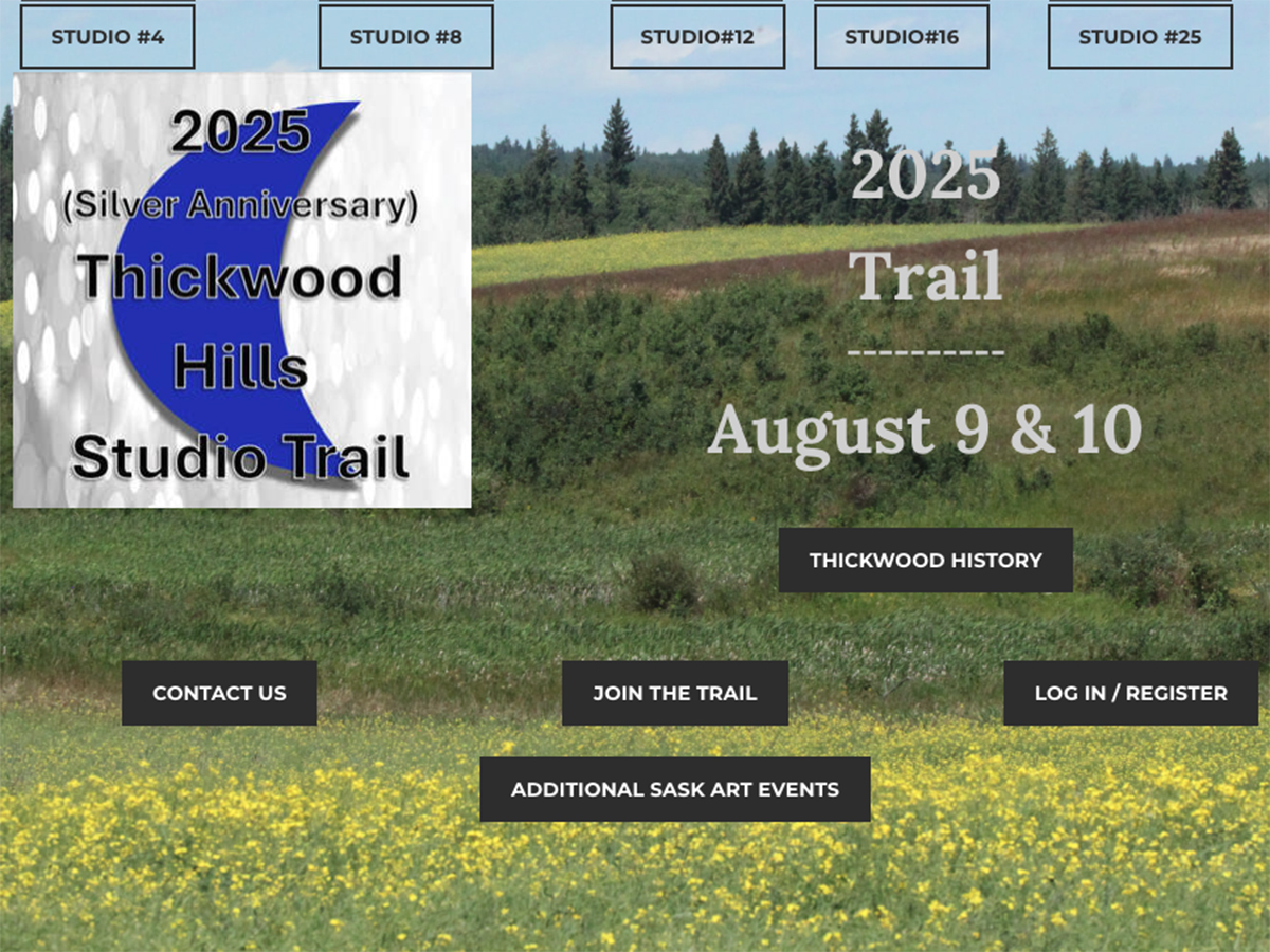 A screencap from the Thickwood Hills Studio Trail website promoting their 25th annual art tour.