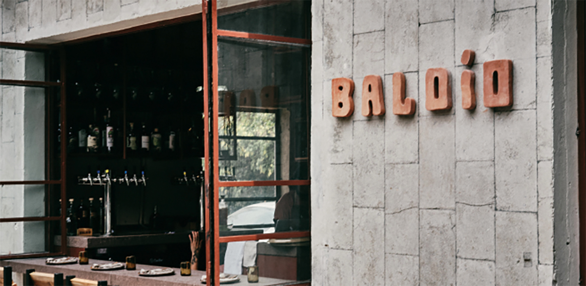 An exterior photo of the sign on Baldio restaurant in Mexico City.