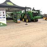 John Deere's machinery display at the Ag in Motion farm show near Langham, Saskatchewan, July 2025.