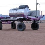 The DOT autonomous agricultural robot, seen here fitted with a sprayer attachment.