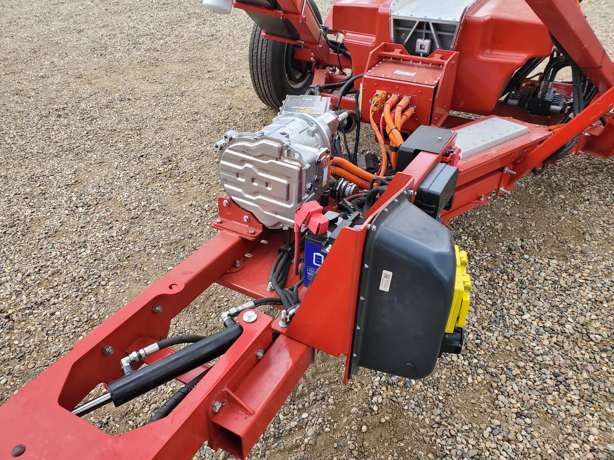 A close-up of the battery electric drive system on the AGI Smart Auger.