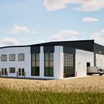 An artist's rendering of a new farm equipment shop owned by the AgWest company.