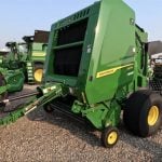 A new John Deere 1 Series baler sits on display at the Ag in Motion farm show near Langham, Saskatchewan in July, 2025.
