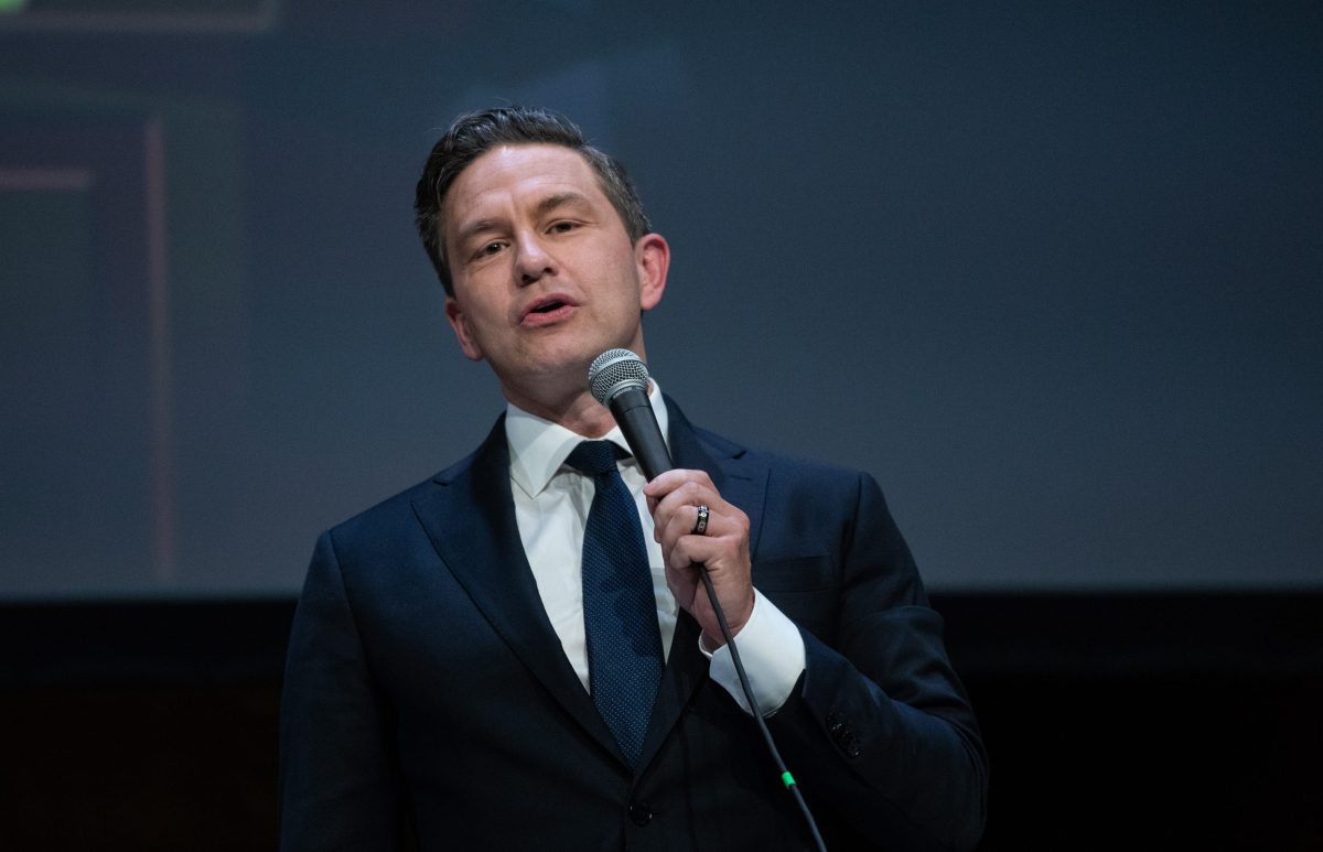 Conservative Party of Canada candidate Pierre Poilievre speaks during the Battle River-Crowfoot byelection candidate forum in Camrose, Alta. on Tuesday, July 29, 2025. Photo: Jason Franson/The Canadian Press via ZUMA Press