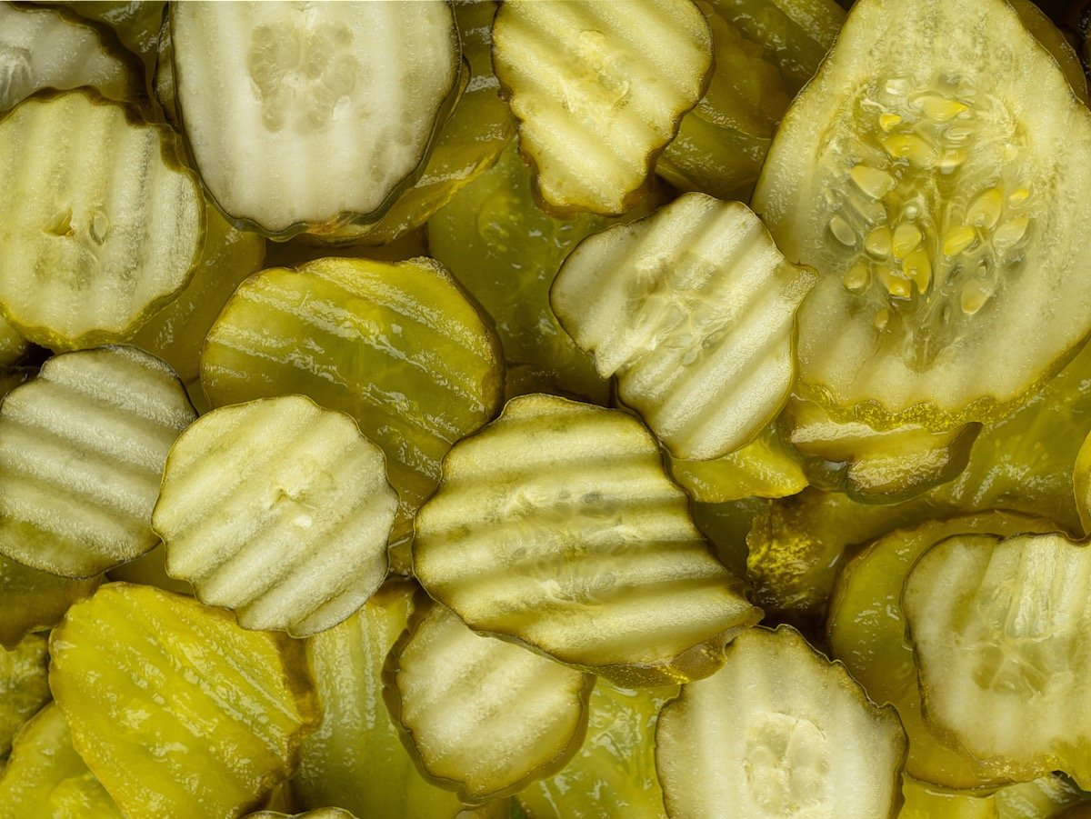 Photograph of fresh pickle chips.