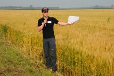Andrew Hector at the 2025 Manitoba On Farm Research Network Field day at Beaver Creek Farm. Photo: Gord Leathers.