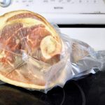 A locally bought frozen ham from a pig born, raised, slaughtered and its meat sold within Manitoba.