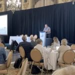 Dan Benoit addresses Canadian Farm Writers Federation attendees at the Fort Garry Hotel on Sept. 20, 2025.