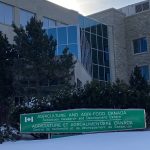 An exterior photo of the Agriculture Canada research centre in Saskatoon during winter.