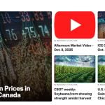A screencap of the Western Producer Markets page, showing pictures and links to the day's markets-related stories and videos.