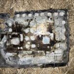 What looks like a burnt up cicuit board is actually space debris found near Hodgeville, Saskatchewan, in July 2024.