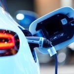 A charging port is seen on a Mercedes Benz EQC 400 4Matic electric vehicle at the Canadian International AutoShow in Toronto.