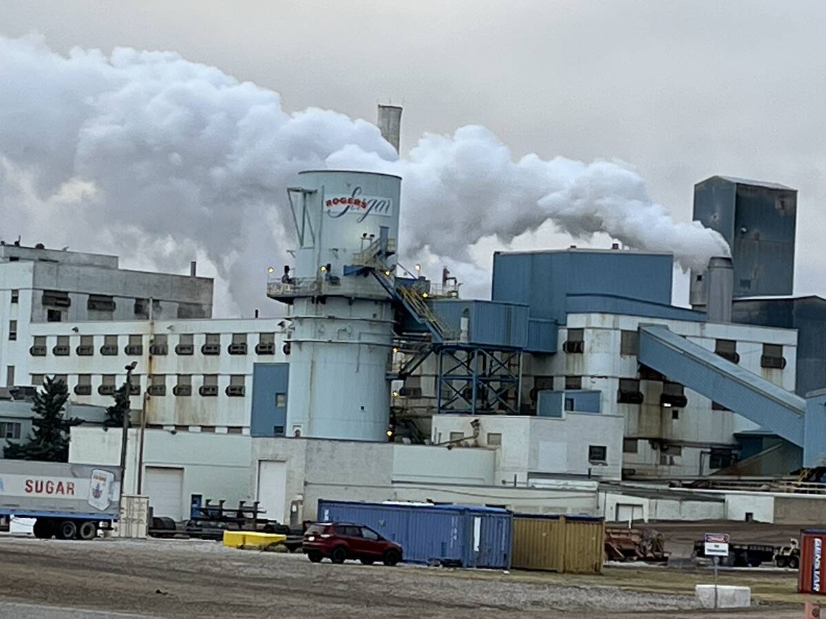 Steam rises from the Lantic Sugar factory in Taber, Alberta, October 2025.