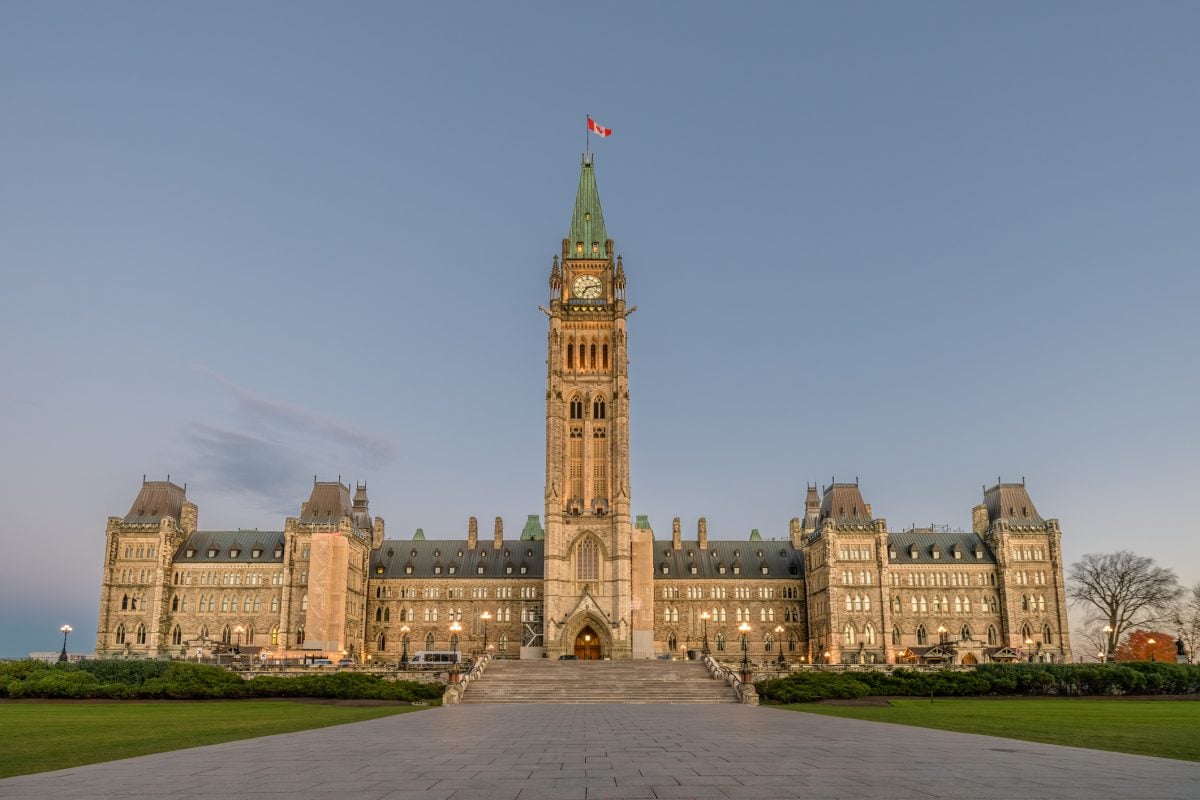 A view of the Peace Tower on Parliament Hill.