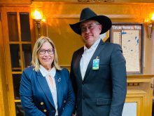 Saskatchewan tourism minister Alana Ross and Ag in Motion director Rob O'Connor